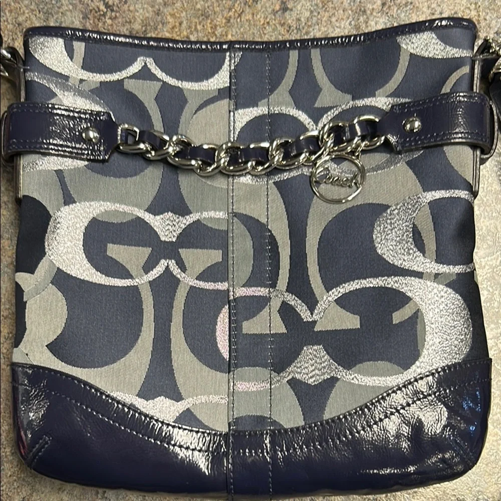 Signature Monogram Navy Crossbody Bag with Chain Accent